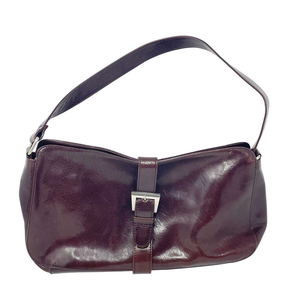 Vintage HOBO International Brown Leather Shoulder Bag Magnetic Closure Y2K 2000s